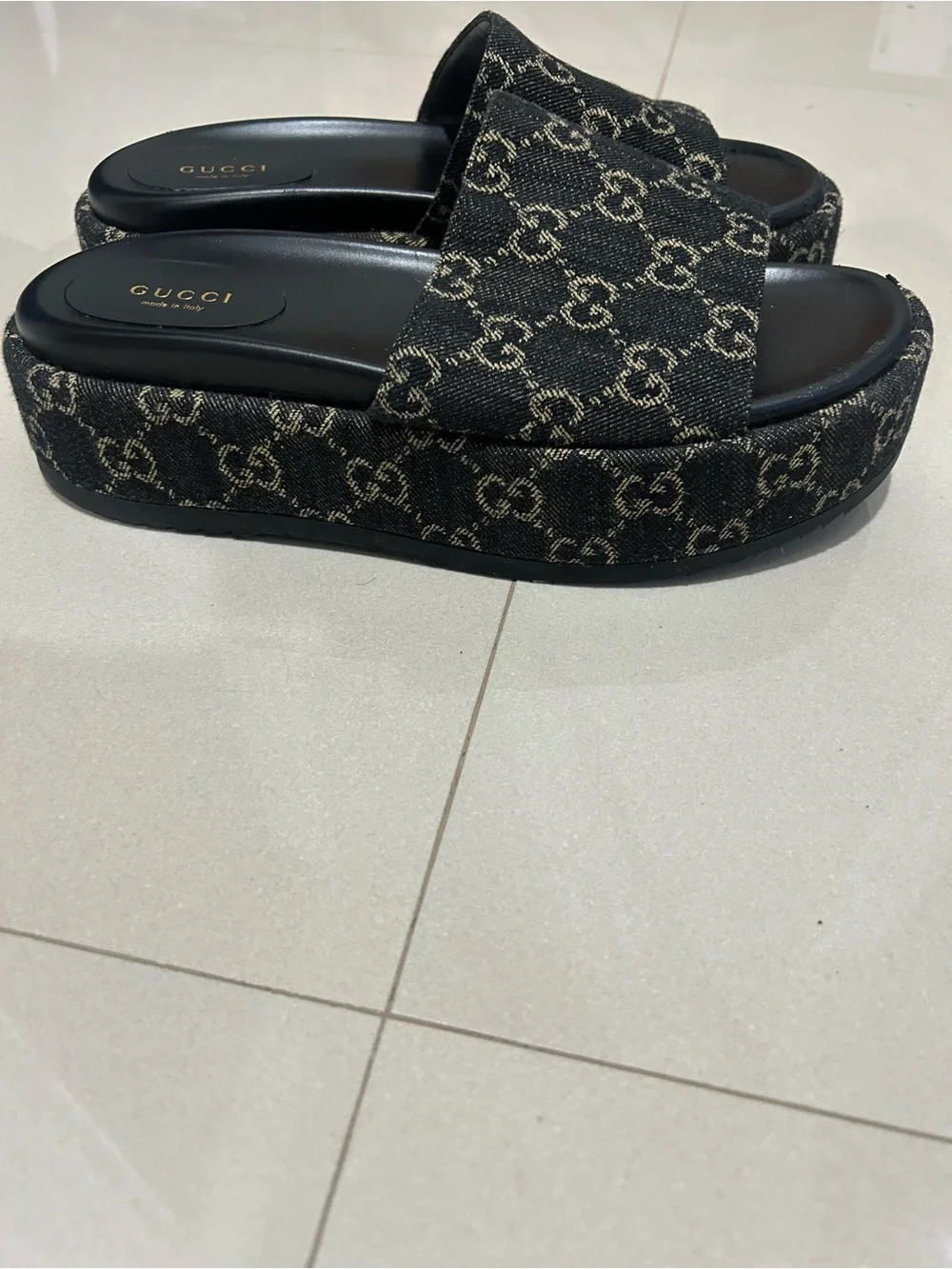 Gucci Black GG Monogram Slide Sandals